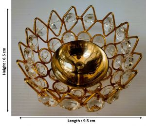 Brass Small Bowl Crystal Diya Round Shape Kamal Deep Akhand Jyoti Oil Lamp for Home Temple Puja Decor Gifts (B)
