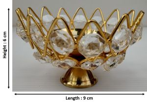 Brass Small Bowl Crystal Diya Round Shape Kamal Deep Akhand Jyoti Oil Lamp for Home Temple Puja Decor Gifts (M)
