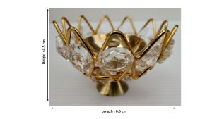 Brass Small Bowl Crystal Diya Round Shape Kamal Deep Akhand Jyoti Oil Lamp for Home Temple Puja Decor Gifts (S)