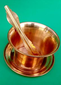 Copper Pancha Patra with plate and spoon (Size 2)