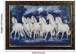 Seven Horse Blue Background Vastu photo Frame (W20xH14.5 inch)