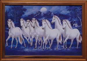 Seven Horse Blue Background Vastu photo Frame (W19.5xH13.5 inch)