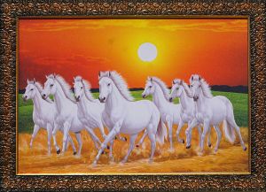 Seven Horse Grass Background Vastu photo Frame (W19.5xH13.5 inch)